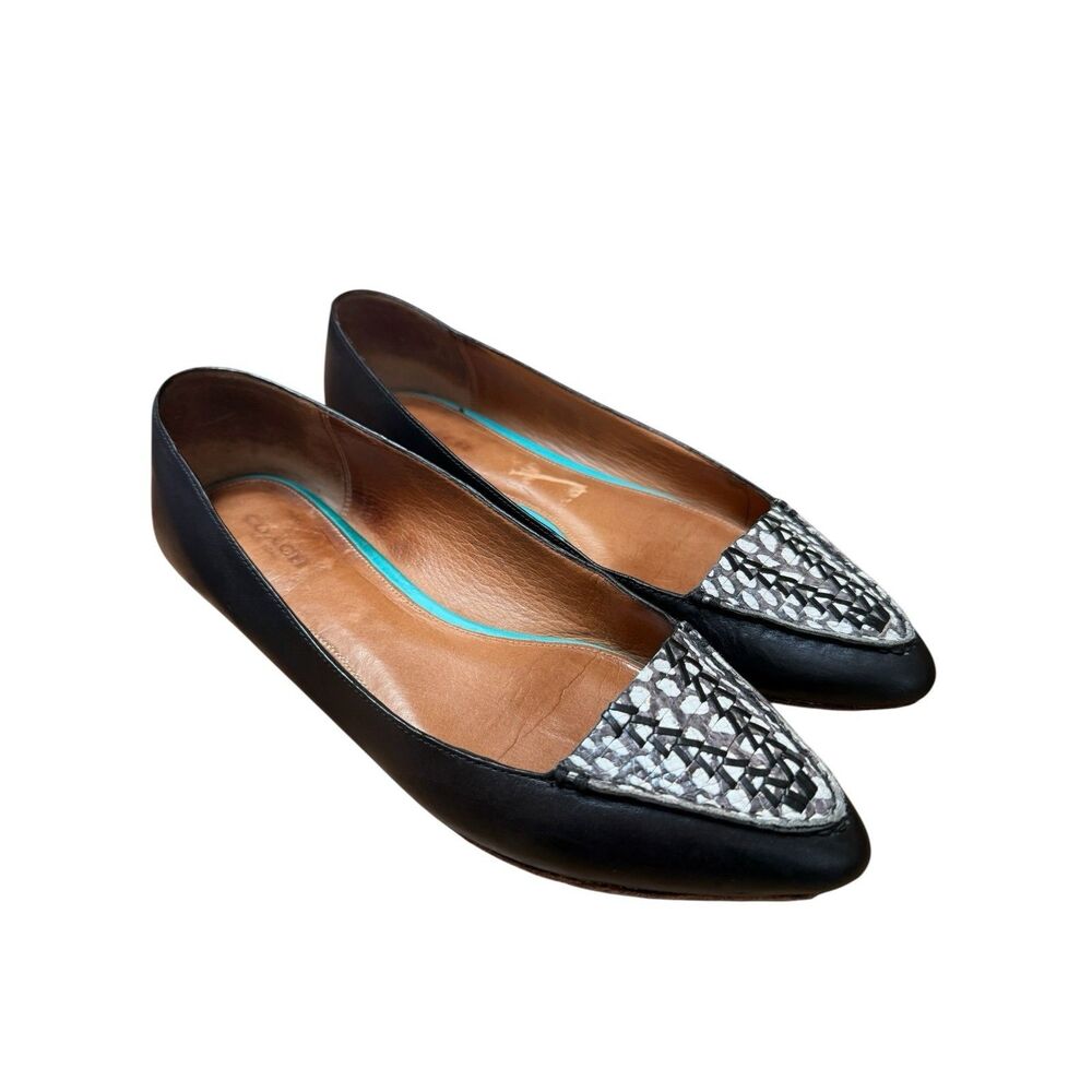 COACH Oakland Flats Sz 8.5 Leather Black White Textured Slip Ons